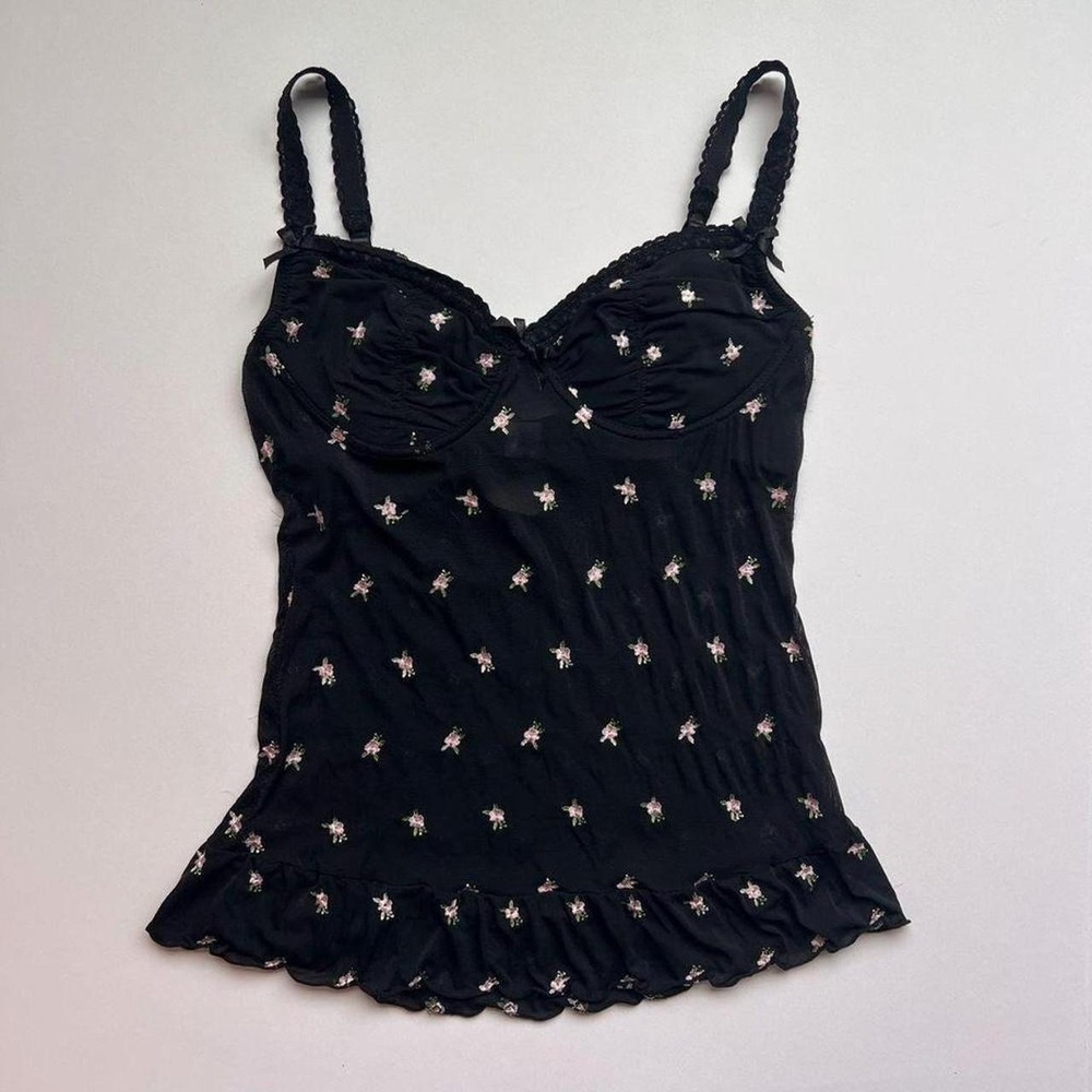 Vintage Rampage Black Corset with Pink Flower Embroidery - Picture 2 of 8